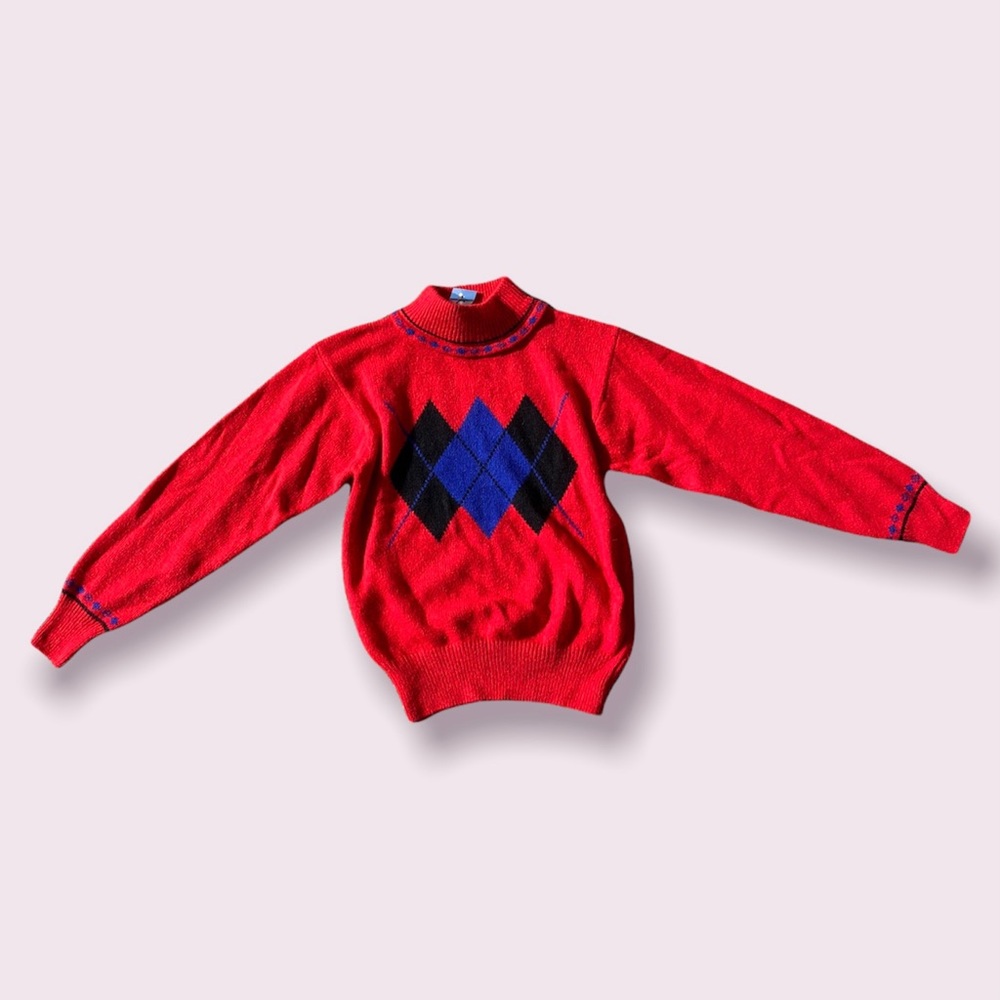 NWT Vintage 90s deadstock angora blend argyle turtleneck sweater